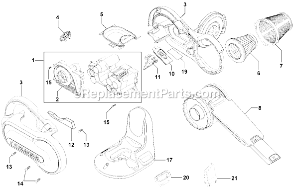 Page A Diagram and Parts List for PHV1800  Black and Decker Hand Vacuum